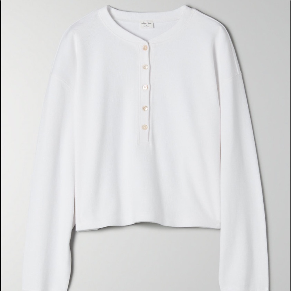 Aritzia White Long Sleeve Henley Top